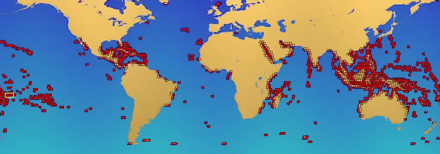 map of coral reef world distribution