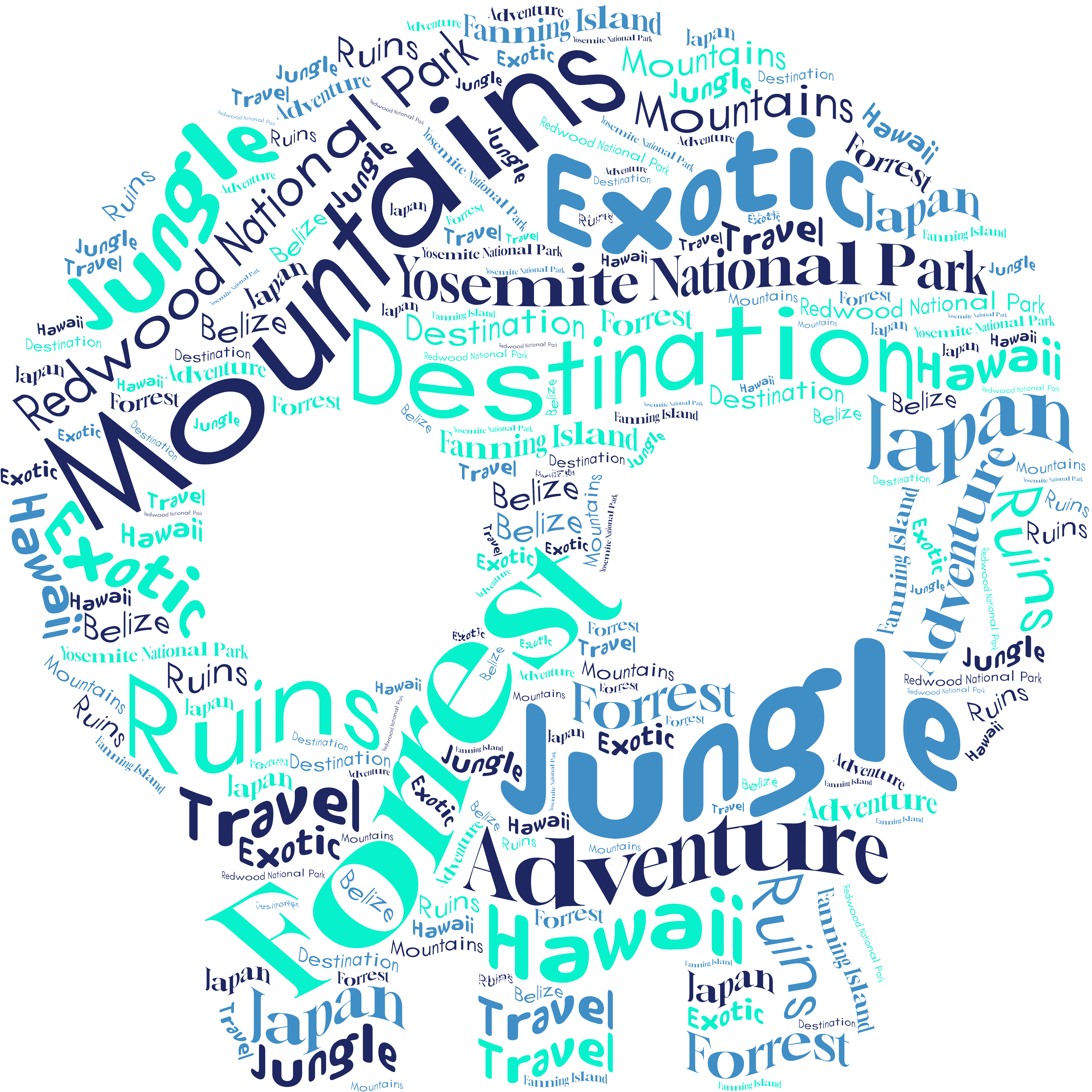 Adventure travel word cloud