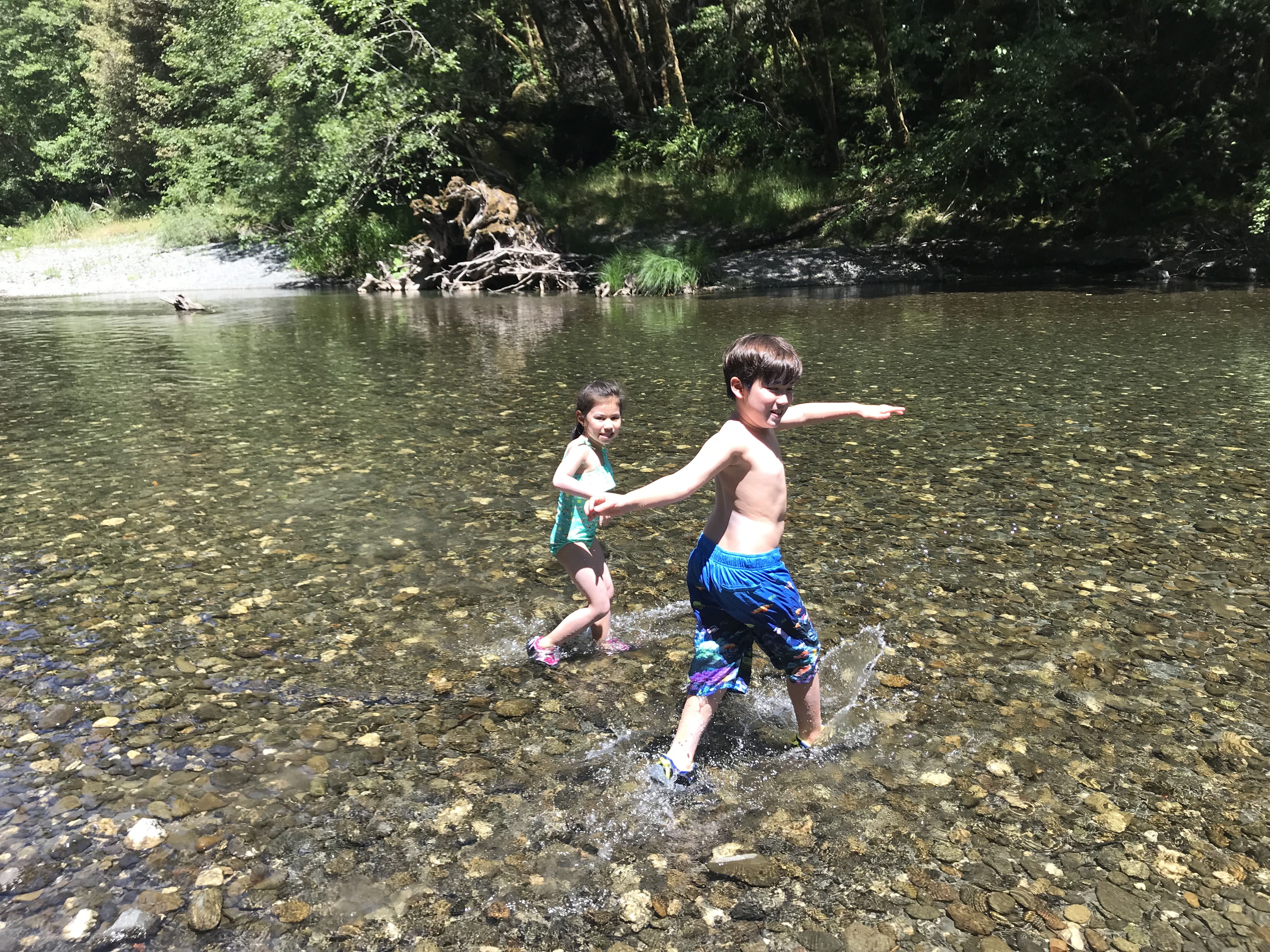 My kids playing in Redwood Creek.