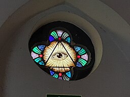 Illuminati symbol stained glass window