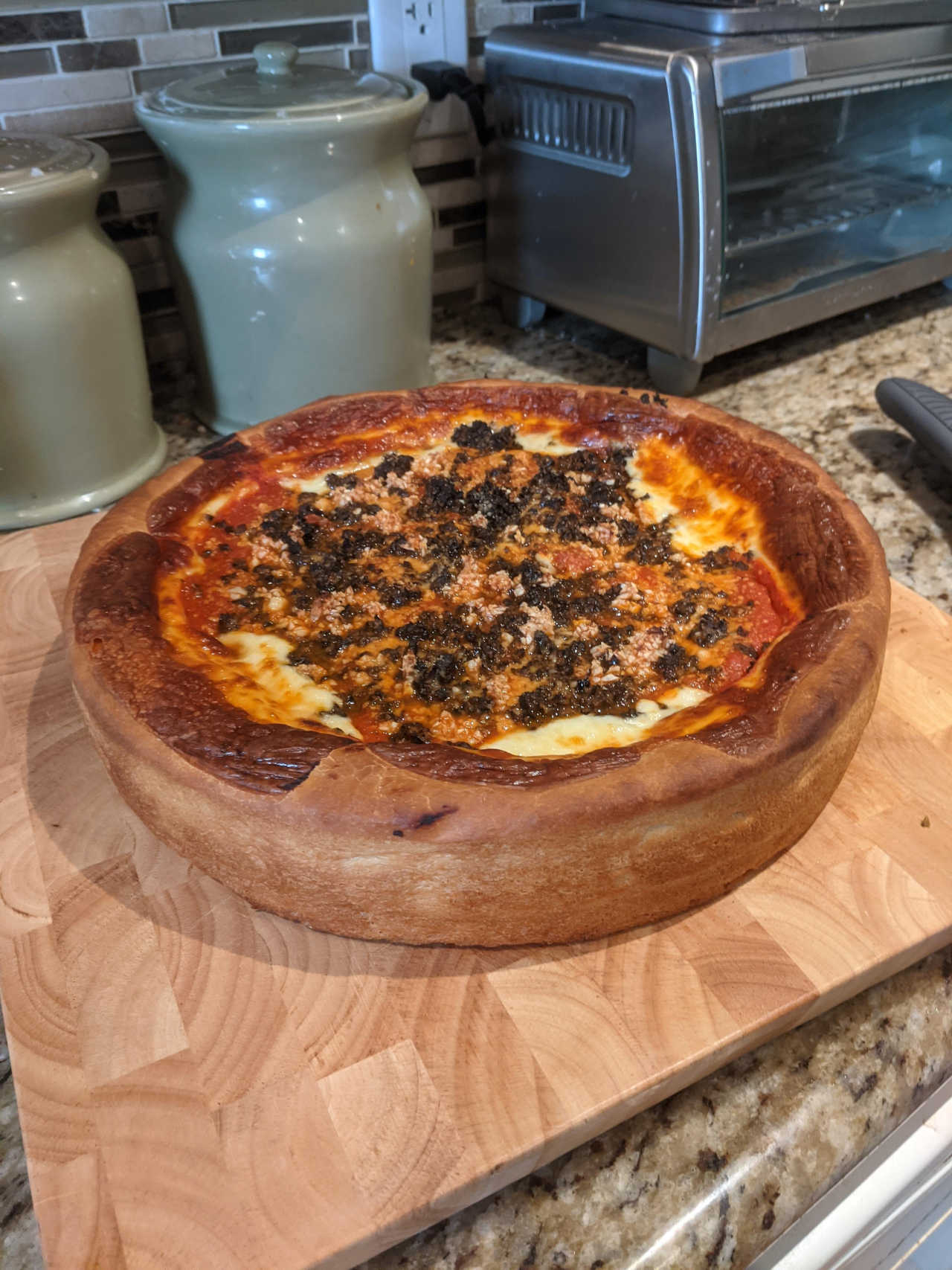 picture of a deep dish pizza