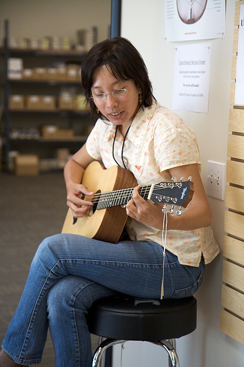 Sitting with an acoustic guitar