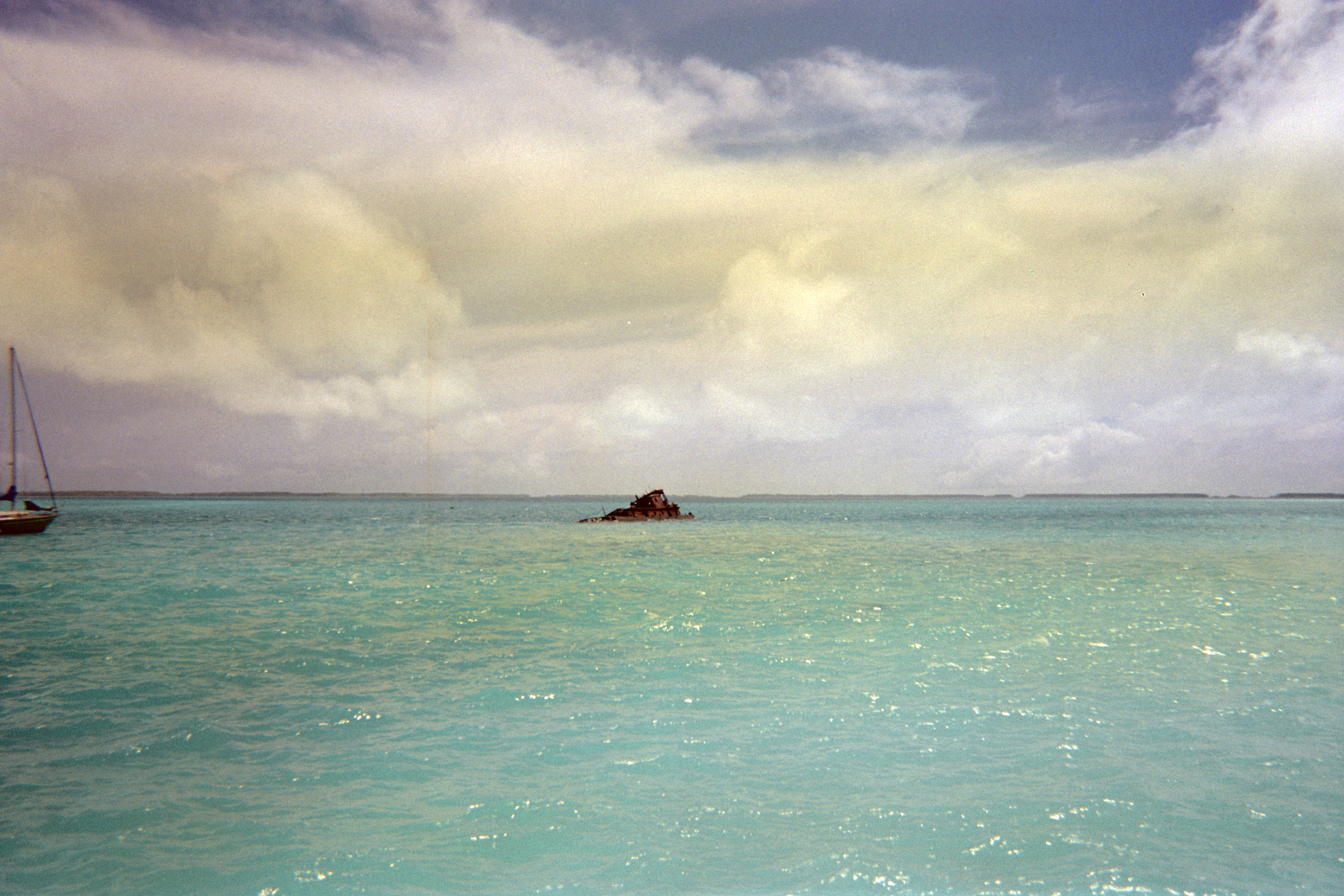 Old ship wreck inside the atoll at Fanning Island.