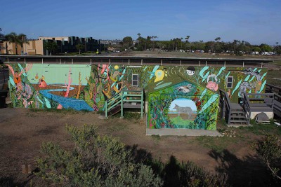 Old trailer trailer building with murals